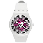 Splatter Girly Skull Round Plastic Sport Watch Medium