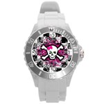 Splatter Girly Skull Round Plastic Sport Watch Large