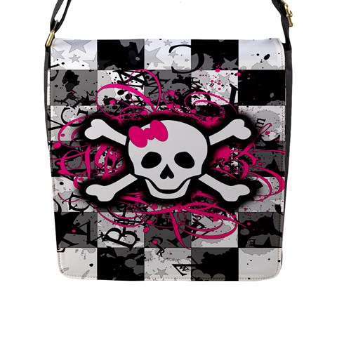 Splatter Girly Skull Flap Closure Messenger Bag (Large) from ArtsNow.com Front