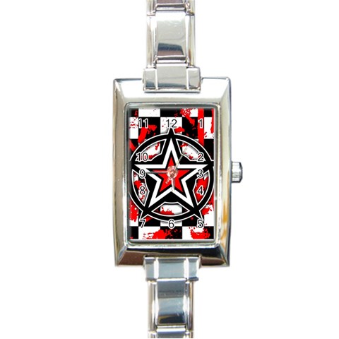 Star Checkerboard Splatter Rectangular Italian Charm Watch from ArtsNow.com Front
