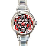 Star Checkerboard Splatter Round Italian Charm Watch