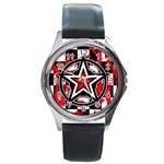 Star Checkerboard Splatter Round Metal Watch