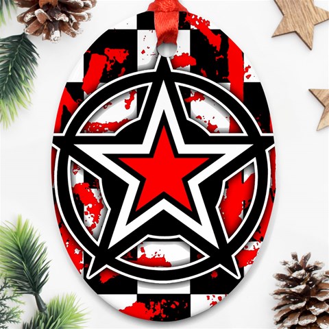 Star Checkerboard Splatter Ornament (Oval) from ArtsNow.com Front