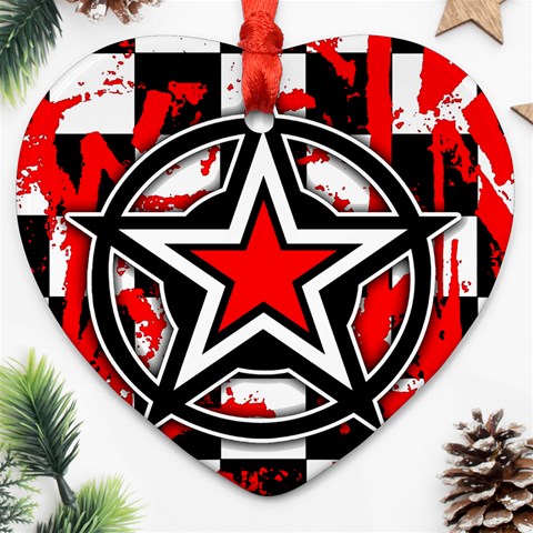 Star Checkerboard Splatter Ornament (Heart) from ArtsNow.com Front