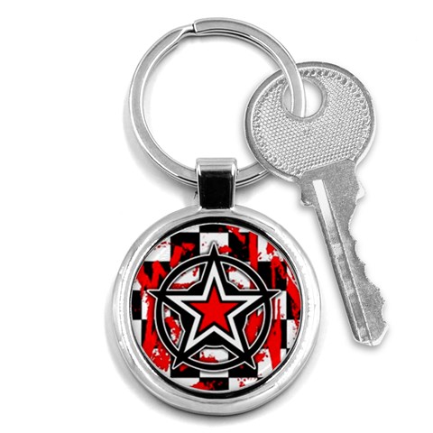 Star Checkerboard Splatter Key Chain (Round) from ArtsNow.com Front