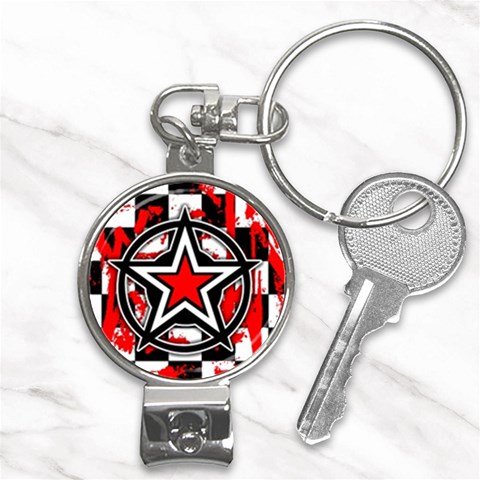Star Checkerboard Splatter Nail Clippers Key Chain from ArtsNow.com Front