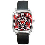 Star Checkerboard Splatter Square Metal Watch