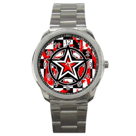 Star Checkerboard Splatter Sport Metal Watch from ArtsNow.com Front
