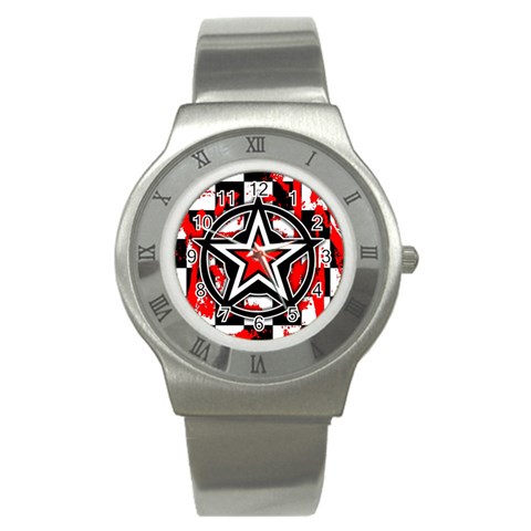 Star Checkerboard Splatter Stainless Steel Watch from ArtsNow.com Front