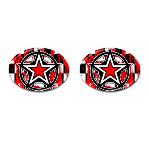Star Checkerboard Splatter Cufflinks (Oval) from ArtsNow.com Front(Pair)