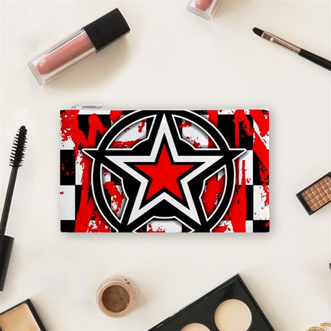 Star Checkerboard Splatter Cosmetic Bag (Small) from ArtsNow.com Front