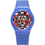 Star Checkerboard Splatter Round Plastic Sport Watch Small