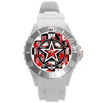 Star Checkerboard Splatter Round Plastic Sport Watch Large