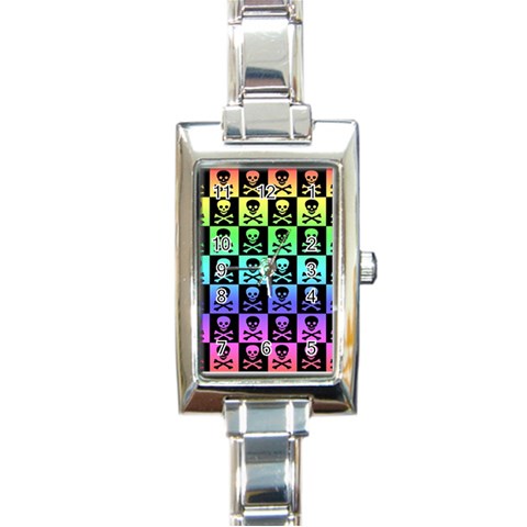 Rainbow Skull Checkerboard Rectangular Italian Charm Watch from ArtsNow.com Front