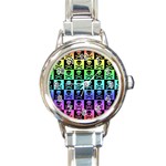 Rainbow Skull Checkerboard Round Italian Charm Watch