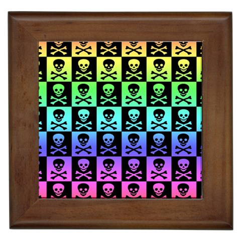 Rainbow Skull Checkerboard Framed Tile from ArtsNow.com Front