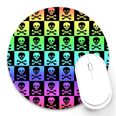 Rainbow Skull Checkerboard Round Mousepad from ArtsNow.com Front