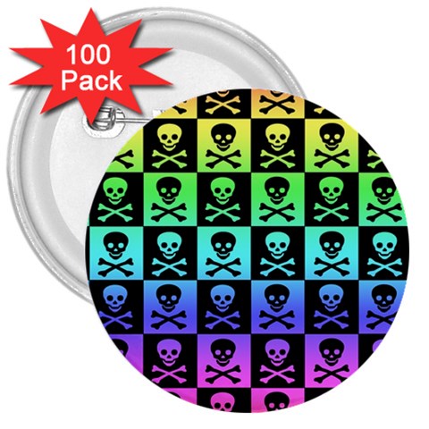 Rainbow Skull Checkerboard 3  Button (100 pack) from ArtsNow.com Front