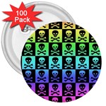 Rainbow Skull Checkerboard 3  Button (100 pack)