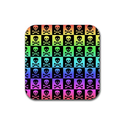 Rainbow Skull Checkerboard Rubber Coaster (Square) from ArtsNow.com Front
