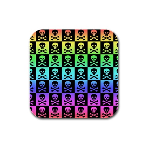 Rainbow Skull Checkerboard Rubber Square Coaster (4 pack) from ArtsNow.com Front