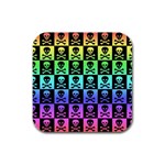 Rainbow Skull Checkerboard Rubber Square Coaster (4 pack)