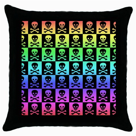 Rainbow Skull Checkerboard Throw Pillow Case (Black) from ArtsNow.com Front