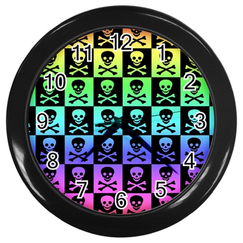 Rainbow Skull Checkerboard Wall Clock (Black) from ArtsNow.com Front