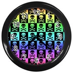 Rainbow Skull Checkerboard Wall Clock (Black)