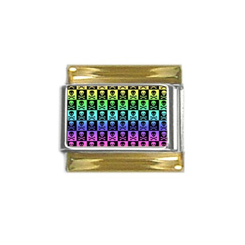 Rainbow Skull Checkerboard Gold Trim Italian Charm (9mm) from ArtsNow.com Front