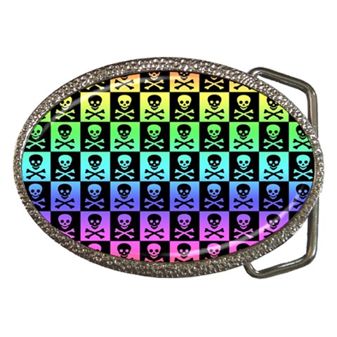 Rainbow Skull Checkerboard Belt Buckle from ArtsNow.com Front