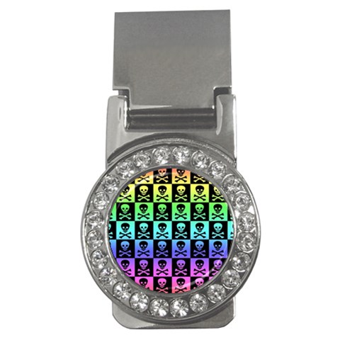 Rainbow Skull Checkerboard Money Clip (CZ) from ArtsNow.com Front