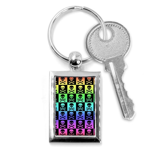 Rainbow Skull Checkerboard Key Chain (Rectangle) from ArtsNow.com Front