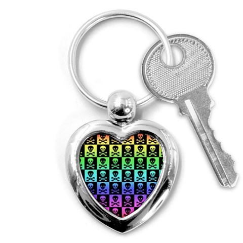 Rainbow Skull Checkerboard Key Chain (Heart) from ArtsNow.com Front