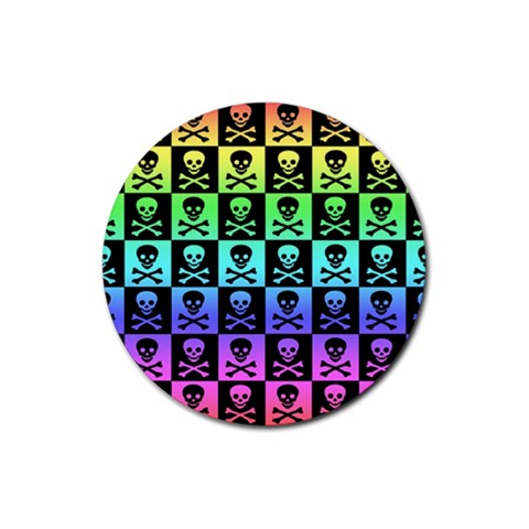 Rainbow Skull Checkerboard Rubber Coaster (Round) from ArtsNow.com Front