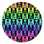 Rainbow Skull Checkerboard Magnet 5  (Round)