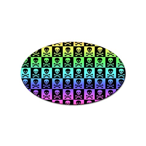 Rainbow Skull Checkerboard Sticker Oval (100 pack) from ArtsNow.com Front