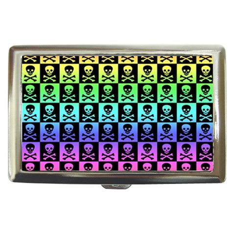 Rainbow Skull Checkerboard Cigarette Money Case from ArtsNow.com Front