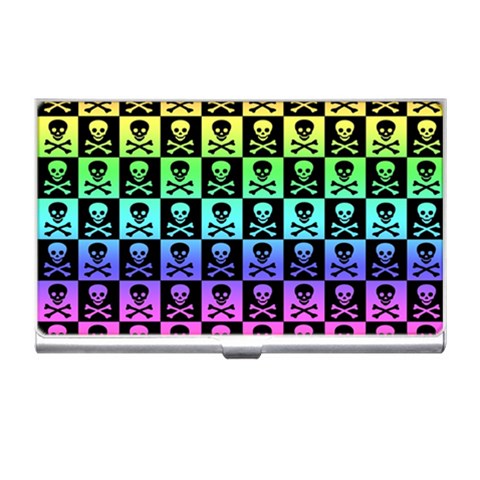Rainbow Skull Checkerboard Business Card Holder from ArtsNow.com Front