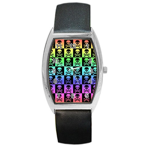 Rainbow Skull Checkerboard Barrel Style Metal Watch from ArtsNow.com Front