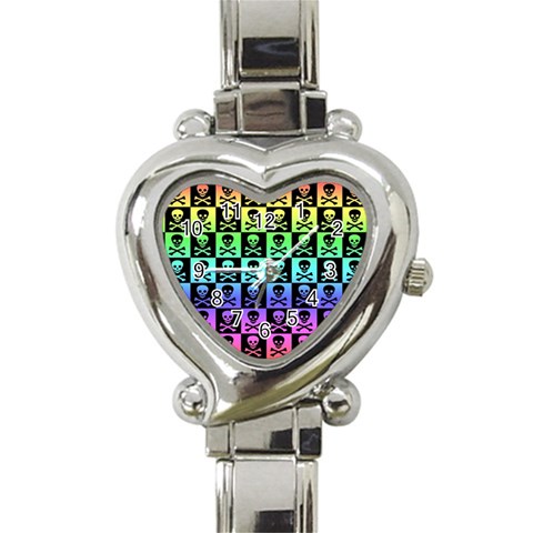 Rainbow Skull Checkerboard Heart Italian Charm Watch from ArtsNow.com Front