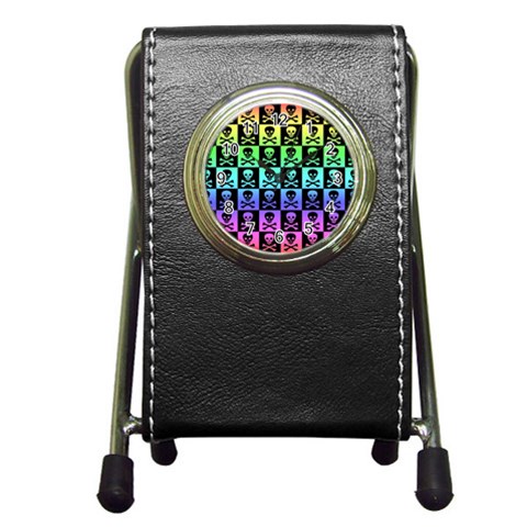 Rainbow Skull Checkerboard Pen Holder Desk Clock from ArtsNow.com Front