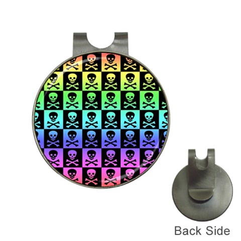 Rainbow Skull Checkerboard Golf Ball Marker Hat Clip from ArtsNow.com Front