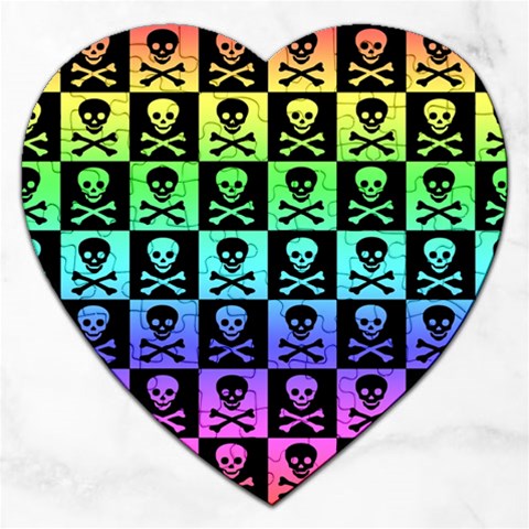 Rainbow Skull Checkerboard Jigsaw Puzzle (Heart) from ArtsNow.com Front