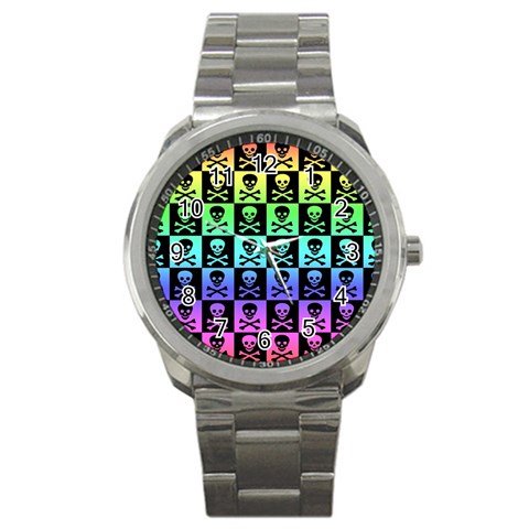 Rainbow Skull Checkerboard Sport Metal Watch from ArtsNow.com Front