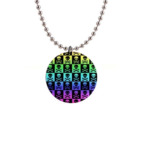 Rainbow Skull Checkerboard 1  Button Necklace from ArtsNow.com Front