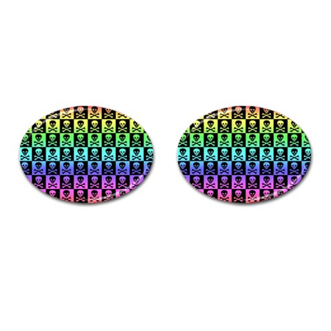 Rainbow Skull Checkerboard Cufflinks (Oval) from ArtsNow.com Front(Pair)