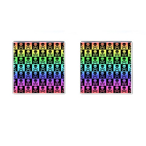 Rainbow Skull Checkerboard Cufflinks (Square) from ArtsNow.com Front(Pair)