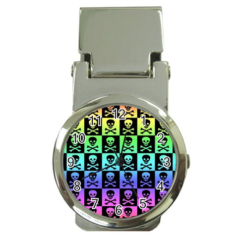 Rainbow Skull Checkerboard Money Clip Watch from ArtsNow.com Front
