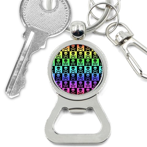 Rainbow Skull Checkerboard Bottle Opener Key Chain from ArtsNow.com Front
